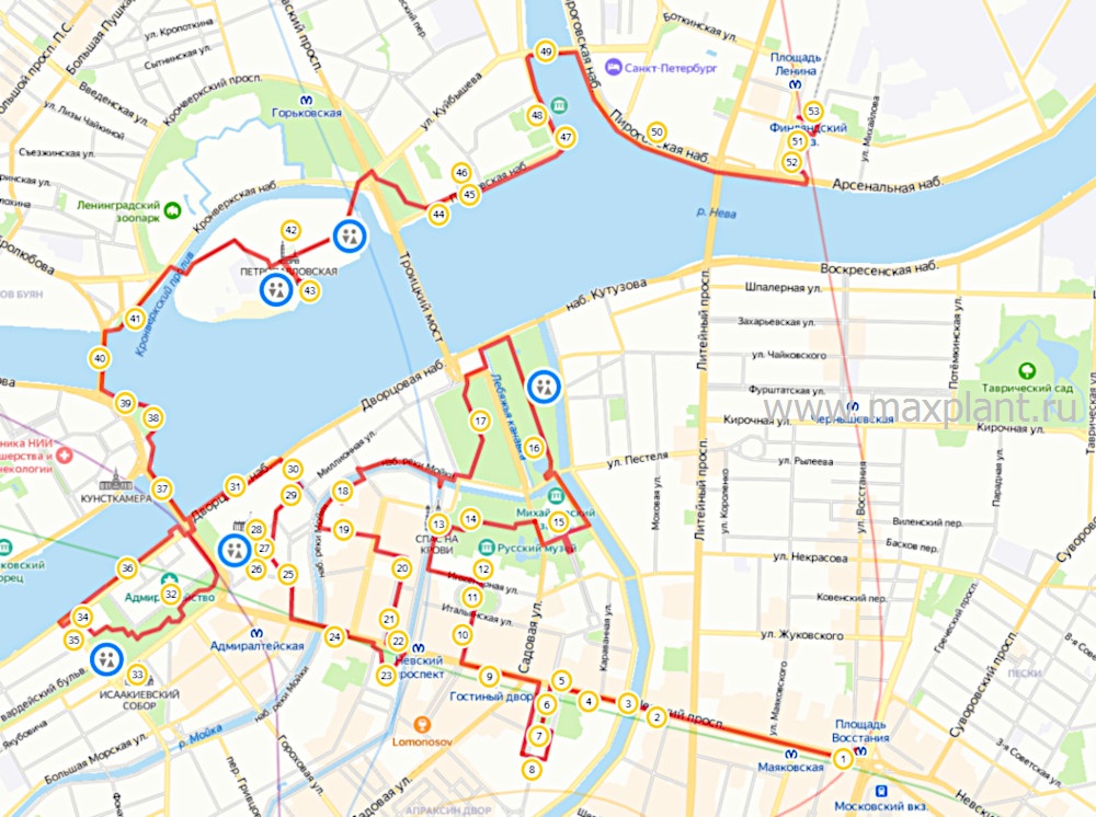 Карта маршрута Петербург за один день