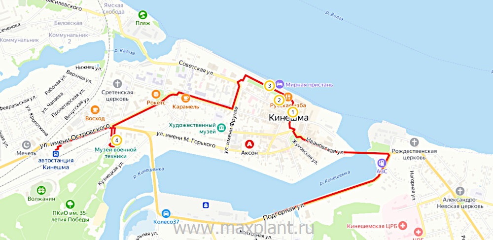 Карта маршрута по Кинешме