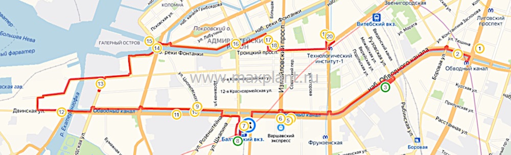 Карта маршрута Обводный канал