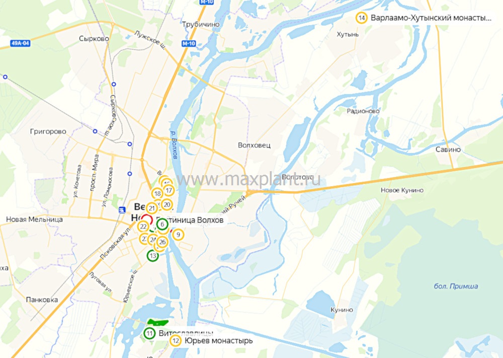 Интерактивная карта пешеходного маршрута по Великому Новгороду